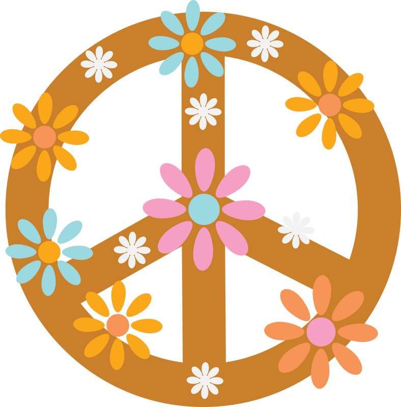 70S Groovy Retro Print with Hippie Peace Love Not War Illustration